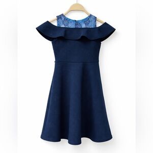 Elegant Navy Kids Dress with Lace Overlay